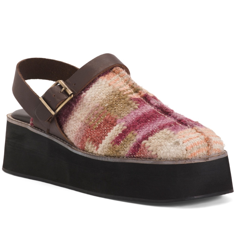 FREE PEOPLE ASTRID PLATFORM MULES RED COMBO